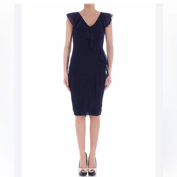 Fuzzi Blue Mesh Dress With Ruffles | M - Picture 1 of 6